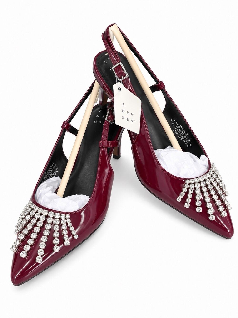 A New Day Serafina Women’s Size 8 Burgundy Rhinestone Slingback Kitten Heels NWT